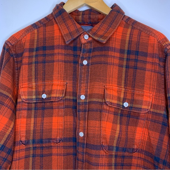 Men’s THE NORTH FACE Orange Plaid Long Sleeve Button Down Flannel Shirt sz Large - Picture 2 of 8